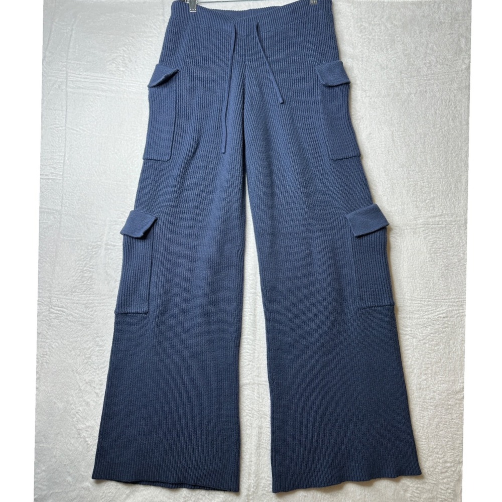 Edikted Knit Cargo Pants Women S Blue Ribbed Wide Leg Drawstring